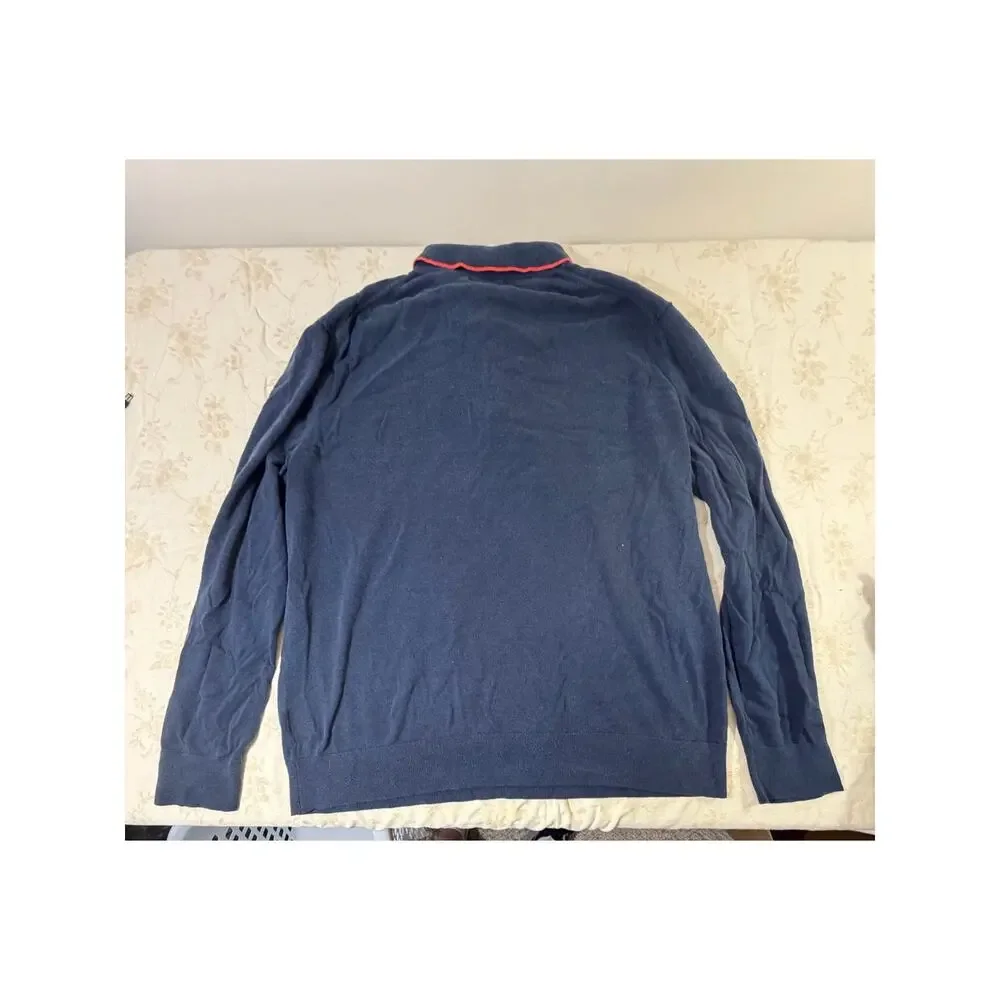 Banana Republic Men’s XL Luxury Blend Navy Long Sleeve Polo Shirt Red Trim